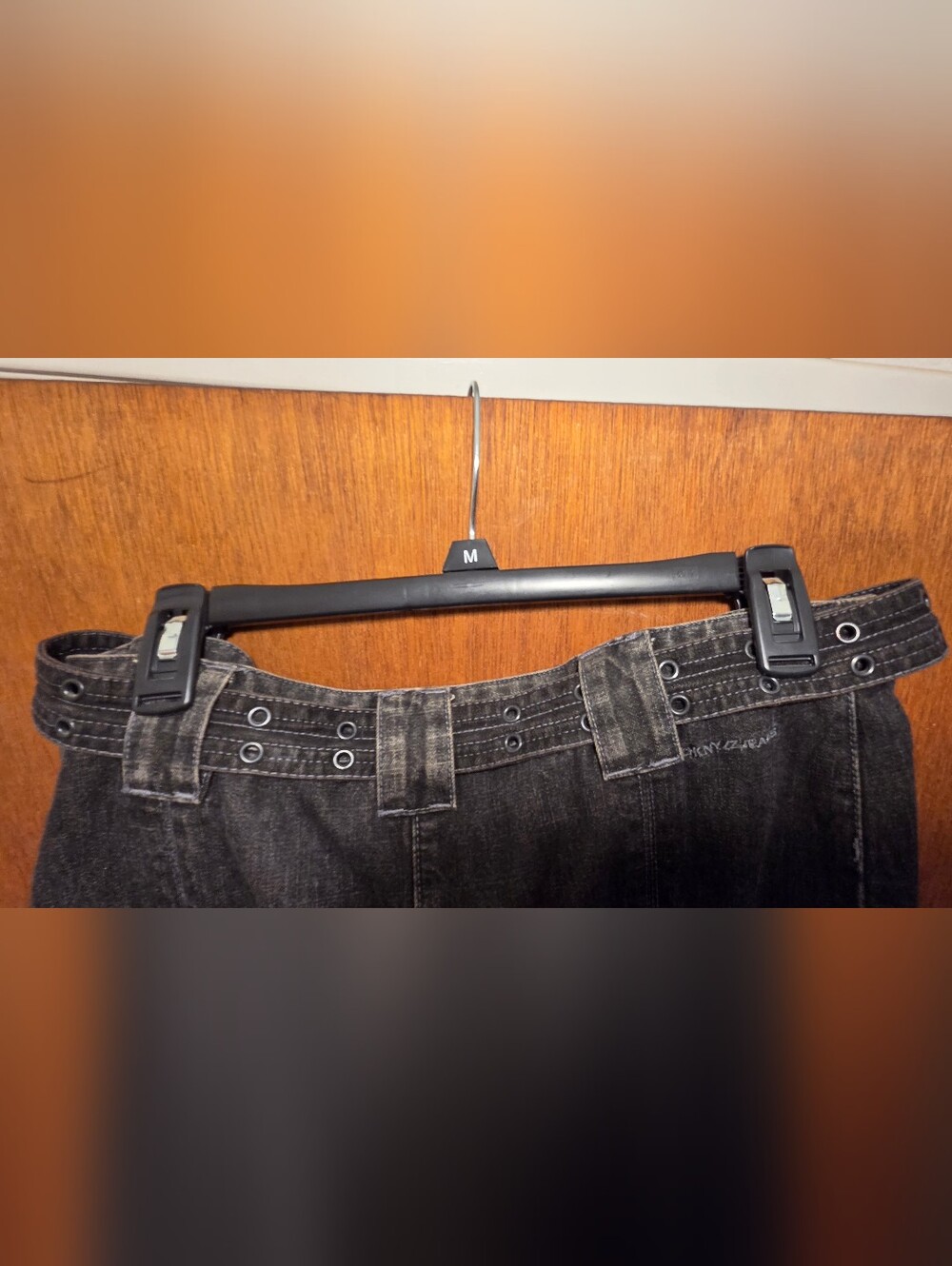 DKNY Black Denim Pencil Skirt with Attached Belt Sz8 - Picture 10 of 10